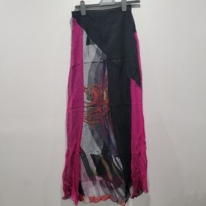 Legatte Pink And Black Abstract Art Long Skirt Size US 6